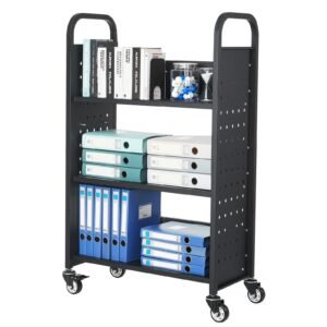 rolling library book cart 330 lbs capacity 303 x 15 x 480 inch library cart single sided l shaped shelves with 3 inch lockable wheels book truck for home shelves office and school black 4.jpg