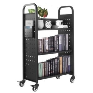 rolling library book cart 330 lbs capacity 303 x 15 x 480 inch library cart single sided l shaped shelves with 3 inch lockable wheels book truck for home shelves office and school black 5.jpg