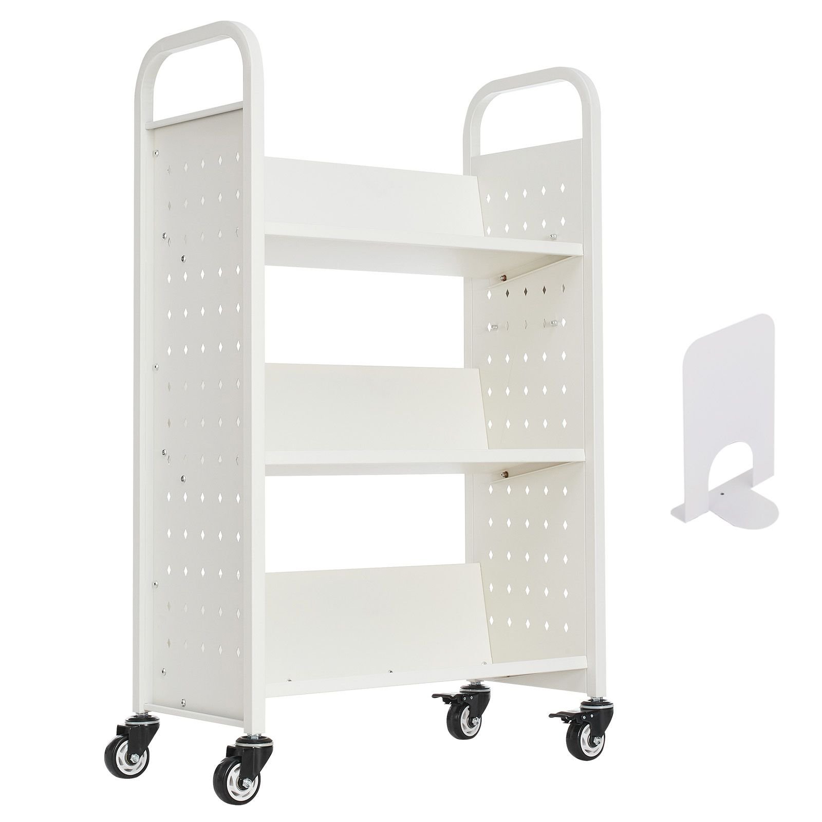 rolling library book cart 330 lbs capacity 303 x 15 x 480 inch library cart single sided v shaped shelves with 3 inch lockable wheels book truck for home shelves office and school white.jpg