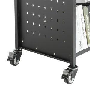 rolling library book cart 330 lbs capacity 382 x 203 x 482 inch library cart double sided w shaped shelves with 3 inch lockable wheels book truck for home shelves office and school black 3.jpg