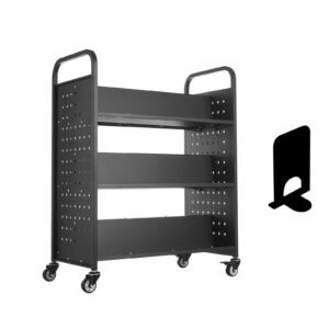 rolling library book cart 330 lbs capacity 382 x 203 x 482 inch library cart double sided w shaped shelves with 3 inch lockable wheels book truck for home shelves office and school black.jpg
