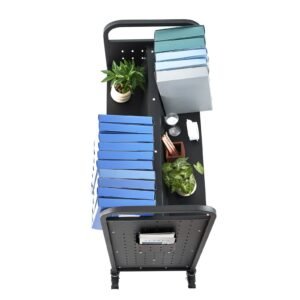 rolling library book cart 330 lbs capacity 382 x 203 x 482 inch library cart double sided w shaped shelves with 3 inch lockable wheels book truck for home shelves office and school black 4.jpg