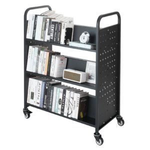 rolling library book cart 330 lbs capacity 382 x 203 x 482 inch library cart double sided w shaped shelves with 3 inch lockable wheels book truck for home shelves office and school black 5.jpg