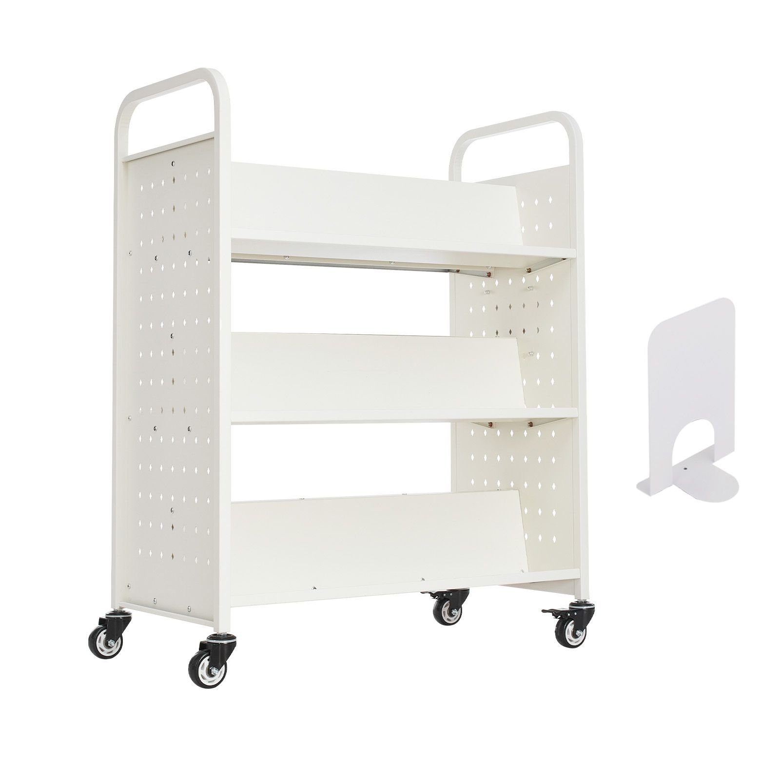 rolling library book cart 330 lbs capacity 382 x 203 x 482 inch library cart double sided w shaped shelves with 3 inch lockable wheels book truck for home shelves office and school white.jpg