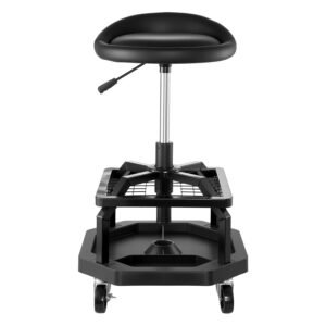 Rolling Shop Stool, Pneumatic Garage Seat/Work Stool with 300 lbs Capacity, Adjustable Height Roller Creeper Seat, 360° Swivel Padded Workshop Stool with Casters, for Garage, Shop & Auto Repair