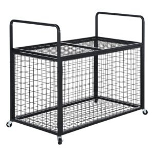Rolling Sports Ball Storage Cart, Lockable Basketball Cage with Double Lids, Sport Equipment Holder Organizer for Indoor Outdoor, Steel Storage Rack for Garages, Playgroup, Gym and Schools