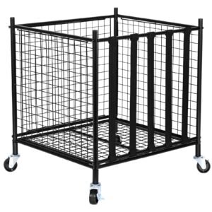rolling sports ball storage cart lockable basketball cage with elastic straps sport equipment holder organizer for indoor outdoor steel storage rack for garages playgroup gym and schools.jpg
