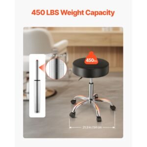 rolling stool with wheels 450 lbs weight capacity round rolling stool chair height adjustable thickened pu leather swivel stool for salon spa massage tattoo clinic black 2.jpg