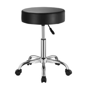 rolling stool with wheels 450 lbs weight capacity round rolling stool chair height adjustable thickened pu leather swivel stool for salon spa massage tattoo clinic black.jpg