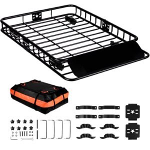 Roof Rack Cargo Basket, 51" x 36" x 5" Rooftop Cargo Carrier w/ 15 Cu Ft Waterproof Cargo Bag, 200 LBS Capacity Universal Rack Carrier for SUV, Truck
