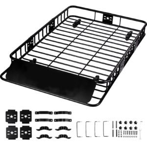 Roof Rack Cargo Basket, 64" x 39" x 6" Rooftop Cargo Carrier with Extension, Heavy-duty Steel 200 LBS Capacity Universal Roof Rack Basket, Luggage Holder for SUV, Truck
