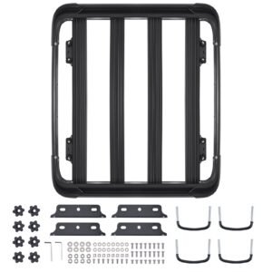 Roof Rack Cargo Carrier, 48 x 40 x 5.6 in, Universal Rooftop Cargo Basket, Car Top Luggage Holder with 150 lbs Max Load Capacity, 4.1 in Fence, Anti-Rust Alloy Steel, Wind Fairing, for SUV Car