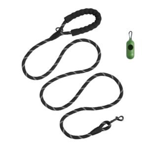 Rope Dog Leash, 6ft Heavy Duty Dog Leash with Comfortable Padded Handle, Strong Nylon Thick Leash with Reflective Threads, Dog walking and Training Leash, for Medium Large Dogs (1/2 in, Black)