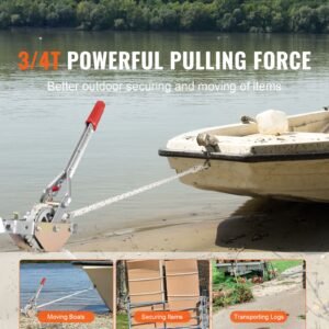 Rope Puller, 3/4 Ton (1,653 lbs) Pulling Capacity, with 100' of 0.6" dia. Rope, 2 Hook, Come Along Winch, Heavy Duty Ratchet Power Puller Tool for Moving Boats, Securing Items, Transporting Logs