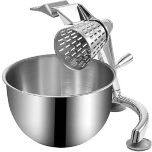 Rotary Cheese Grater, Zinc Alloy Rotary Vegetable Mandoline, Manual Cheese Mandoline with 5 Stainless Steel Cutting Cones, Manual Vegetable Grater with 2.5L Bowl, Rotary Shredder with Suction Ba