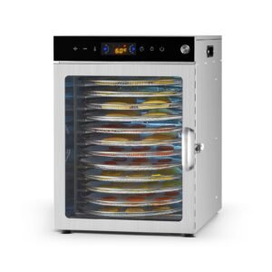 Rotary Food Dehydrator Machine, 12 Stainless Steel Trays, 800W Electric Food Dryer with Adjustable Temperature & 24-Hour Timer, Freeze Dryer for Jerky, Meat, Fruit, Vegetables, Herbs, Dog Treats