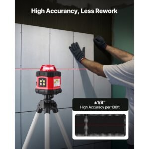 rotary laser level kit, 984ft 360 degree self leveling red horizontal laser transit,with tripod,receiver,remote control, scale, toolcase, ip54 waterproof, 0.12in/100ft precision for construction