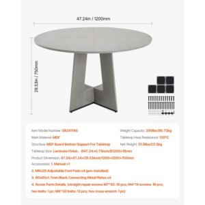 round dining table 47 inch wood table for 4 6 person farmhouse circle dinner furniture rustic leisure tables with thick wooden legs for home kitchen living room grey only table 3.jpg
