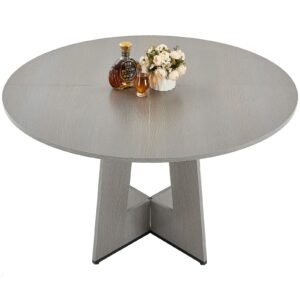 round dining table 47 inch wood table for 4 6 person farmhouse circle dinner furniture rustic leisure tables with thick wooden legs for home kitchen living room grey only table 5.jpg