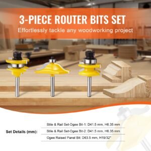 router bits set 3 pieces carbide router bit kit with 14 inch shank wood carrying case woodworking tools for professional and beginners carpenter for wood mdf particle board plywood 3.jpg