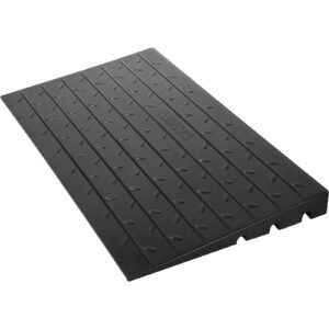 Rubber Threshold Ramp, 2.6" Rise Threshold Ramp Doorway, 3 Channels Cord Cover Rubber Solid Threshold Ramp, Rubber Angled Entry Rated 2202 Lbs Load Capacity for Wheelchair and Scooter