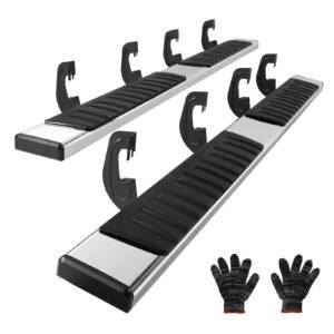 Running Boards, 6" Step Bars Compatible with 2007-2018 Chevy Silverado/GMC Sierra 1500 Crew Cab/2019 2500HD 3500HD 1500 LD, 201 Stainless Steel Side Steps Nerf Bars, 500LBS Capacity, 2 Piece