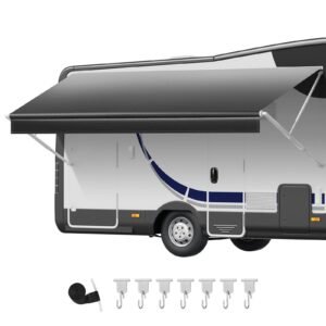 RV Awning Fabric Replacement, 16' (Fabric 15'2") 18 oz Heavy-Duty Weatherproof Vinyl Camper Awning Replacement, UPF50+ Protection Waterproof Outdoor Canopy for RV, Motorhome, Trailer, Black Fade