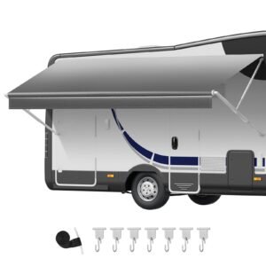 RV Awning Fabric Replacement, 16' (Fabric 15'2") 18 oz Heavy-Duty Weatherproof Vinyl Camper Awning Replacement, UPF50+ Protection Waterproof Outdoor Canopy for RV, Motorhome, Trailer, Gray Fade