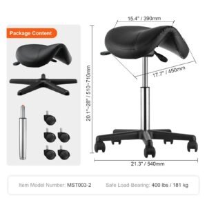 saddle stool with wheels 400 lbs weight capacity height adjustable thickened pu leather swivel saddle stool chair for salon spa tattoo clinic black 3.jpg