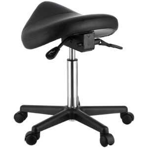 saddle stool with wheels 400 lbs weight capacity height adjustable thickened pu leather swivel saddle stool chair for salon spa tattoo clinic black.jpg