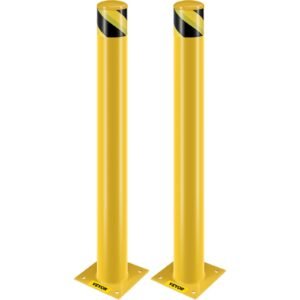 Safety Bollard, 42 Inch Height Bollard Post, 4.5 Inch Diameter Steel Pipe Safety Bollard Post, Yellow Steel Bollard, Steel Safety Bollard with 8 Anchor Bolts, Perfect for Traffic-Sensitive Area