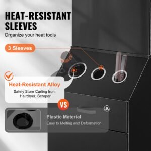 salon organizer station unit for hair professionals equipped with 3 holders for hair dryers storage spaces and a single drawer in black 3.jpg