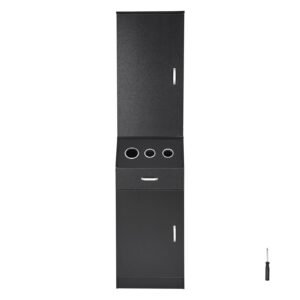 salon organizer station unit for hair professionals equipped with 3 holders for hair dryers storage spaces and a single drawer in black.jpg