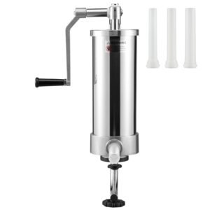 Sausage Stuffer, 5LBS/3L Capacity, 304 Stainless Steel Vertical Sausage Stuffer, Sausage Filling Machine with 3 Stuffing Tubes, Suction Base and Manual Crank for Household or Commercial Use