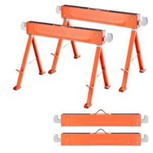 Saw Horses, 2 Pack Folding Work Horses, 1323 lbs Load Capacity Sawhorse with Heavy Duty Legs, All-Metal Portable Saw Horse with Non-Slip Foot Pads, for Woodworking, Carpenters & Contractors
