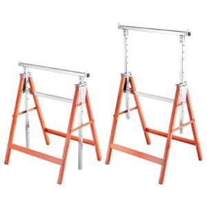 Saw Horses, 2 Pack Folding Work Horses, 440 lbs Load Capacity Sawhorse with Heavy Duty Legs, Adjustable Height Saw Horse with Non-Slip Foot Pads, for Woodworking, Carpenters & Contractors