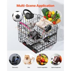 scooter rear basket, folding metal wire basket, heavy duty & spacious cargo basket, works with 1 inch receiver, compatible with most golden, drive & pride mobility scooter