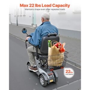 Scooter Rear Basket, Heavy Duty Metal Wire Basket with Handle, Spacious Cargo Basket, Works with 1-inch Receiver, Compatible with Most Golden, Drive & Pride Mobility Scooter