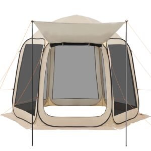 Screen House Tent, 10 x 9.2 ft, 4-8 Person Pop Up Screen Tent with Extended Awning, Portable Screened in Canopy with Carry Bag, Netting Sides, for Patio, Backyard, and Outdoor Activities, Beige