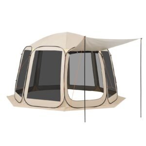Screen House Tent, 12 x 11 ft, 10-12 Person Pop Up Screen Tent with Extended Awning, Portable Screened in Canopy with Carry Bag, Netting Sides, for Patio, Backyard, and Outdoor Activities, Beige