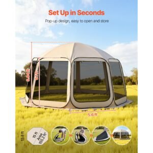 screen house tent 15 x 138 ft 12 15 person pop up screen tent portable screened in canopy with carry bag netting sides ground stakes for garden patio backyard outdoor activities beige 1.jpg