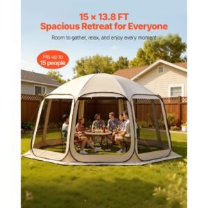 screen house tent 15 x 138 ft 12 15 person pop up screen tent portable screened in canopy with carry bag netting sides ground stakes for garden patio backyard outdoor activities beige 2.jpg