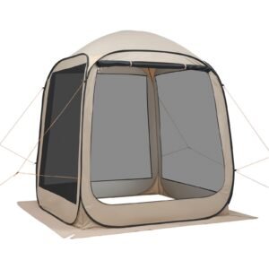 Screen House Tent, 6 x 6 ft, 4-6 Person Pop Up Screen Tent, Portable Screened in Canopy with Carry Bag, Netting Sides, Ground Stakes, for Garden, Patio, Backyard, and Outdoor Activities, Beige
