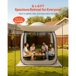 screen house tent 6 x 6 ft 4 6 person pop up screen tent with extended awning portable screened in canopy with carry bag netting sides for patio backyard and outdoor activities beige 3.jpg