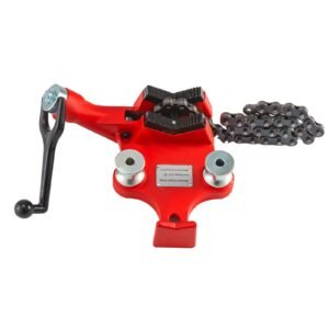 Screw Bench Chain Vise 1/8 to 5-Inch Pipe Capacity, Heavy Duty Bench Chain Pipe Vise with Crank Handle, Neoprene-Coated Jaw, Cast Iron Material Ideal for a Variety of Pipes