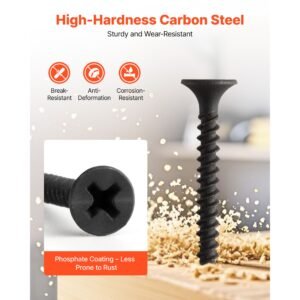 Screws, #6 x 1-1/4 inch Length Drywall to Wood Collated Screw, All Purpose High-Hardness Alloy Steel Self Drilling Drywall Screws, for Home DIY, Space Renovation(1000 per Box)