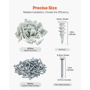 self drilling drywall anchors 100 pcs dry wall anchors and screws drywall anchors kit with screws no drill hole required nylon plastic wall anchors and heavy duty metal screws for drywall 1.jpg