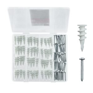 Self Drilling Drywall Anchors, 100 PCS Dry Wall Anchors and Screws, Drywall Anchors Kit with Screws, No Drill Hole Required Nylon Plastic Wall Anchors and Heavy Duty Metal Screws, for Drywall