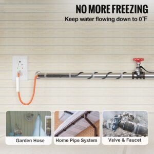 Self-Regulating Pipe Heating Cable, 15FT 5W/FT Heat Tape for Pipes Freeze Protection, Water Pipe Heat Cable with Built-in Thermostat Protects PVC Hose, Metal and Plastic Pipe from Freezing