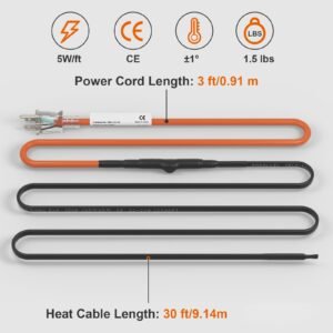 self regulating pipe heating cable 30 feet 5wft heat tape for pipes freeze protection protects pvc hose metal and plastic pipe from freezing 120v 5.jpg